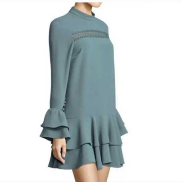 Prose & Poetry Marcel Feminine Cutout Long Sleeve Ruffle Mini Sage Dress Size M. - Picture 2 of 10